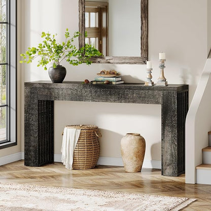 Tribesigns 59-Inch Long Wooden Console Sofa Table Behind The Couch with Vertical Slat Legs for Entrance, Hallway, Entryway, Living Room (Rustic Grey)