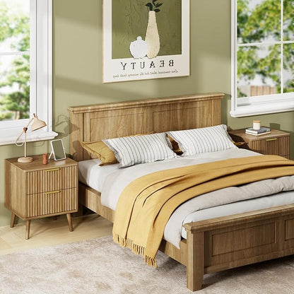 LYNSOM Fluted Dresser and Nightstand Sets 2 Piece, 2-Drawer Nightstands and 5-Drawers Dresser, Wood Bedroom Furniture Set for Home, Bedroom, Hallway, Natural Oak