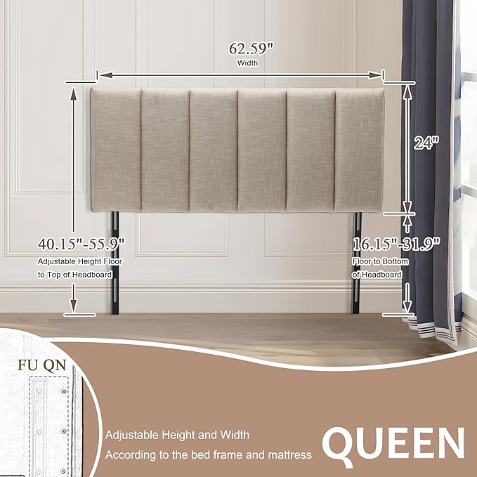 HAOBO Home Upholstered Headboards Foldable Queen/Full Linen Panels with Height Adjustments