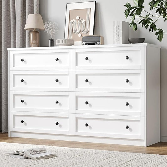 CHUWELL 8 Drawer Large Dresser for Bedroom, 55.1" Wide White Dressers & Chests of Drawers with Large Capacity Storage,Dresser for Bedroom