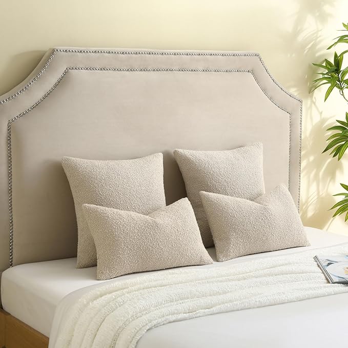 FUTEI Pack of 2 Beige Decorative Throw Pillow Covers 18x18 Inch Soft Cozy Solid Boucle Textured Cushion Case,Modern Home Decor for Couch Bed Living Room