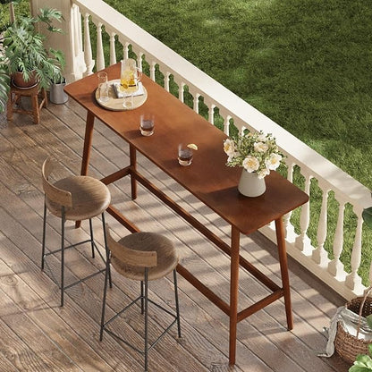LITTLE TREE 63" Bar Table, Counter Height Table with Solid Wood Legs, Retro Long Kitchen Bar Table for Home Kitchen, Dining Room, Living Room, Bistro, Balcony,Pub (Rustic Brown)