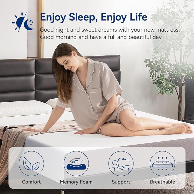Amazon Basics Memory Foam Mattress, Soft Plush Feel, 10 Inch, King, P22MD-10K, White/Grey