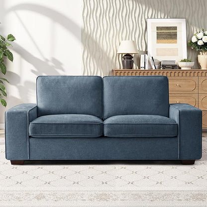 RISAR 71.25" Modern Loveseat Sofa for Living Room, Chenille Couch with Removable Cover & Spring Cushions, Solid Wood Frame, Easy Assembly for Small Spaces (Blue)