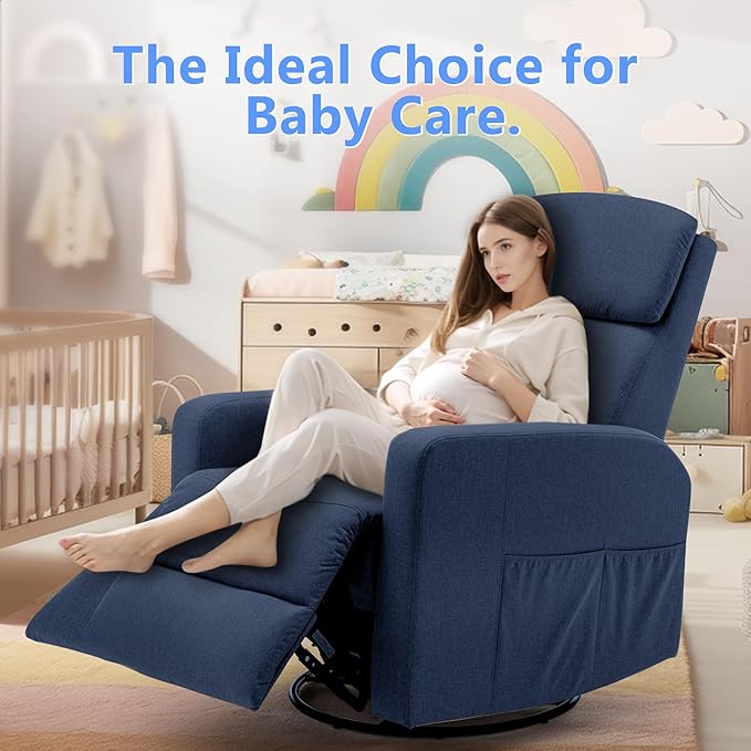 Power Swivel Recliner Chairs for Adults, Electric Glider Rocking Chair Nursery, Glider Recliner Nursery Chair with Classified Side Pocket, Nursery Rocking Chairs with USB and Type-C Ports