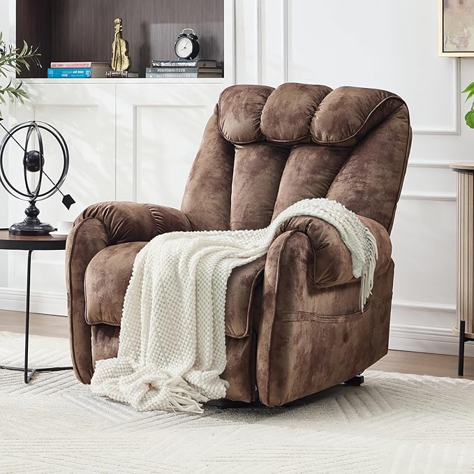 CANMOV Power Lift Recliner Chair for Elderly with Massage & Heat, Overstuffed Recliner Chairs for Adults, Electric Recliners with Type-C & USB Port, Side Pockets, for Living Room, Brown