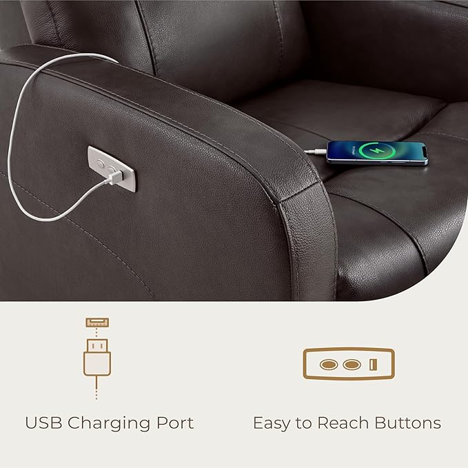 CHITA Genuine Leather Power Swivel Glider Recliner Chair for Adults, FSC Certified Electric Nursery Rocker Recliner Chair for Living Room, Dark Brown