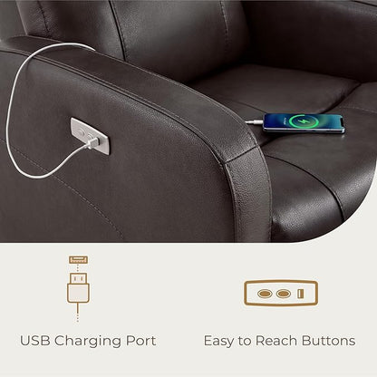 CHITA Genuine Leather Power Swivel Glider Recliner Chair for Adults, FSC Certified Electric Nursery Rocker Recliner Chair for Living Room, Dark Brown