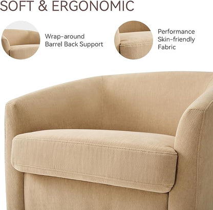 Swivel Barrel Accent Chair, Round Chenille Fabric Living Room Arm Chairs, Modern Upholstered Comfty Reading Nook Chairs for Bedroom, Small Club Armchair, Single Sofa Side Chair, Coffee