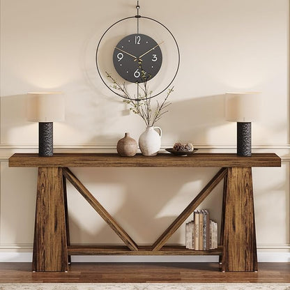 Tribesigns 70.9-Inch Long Console Table, Farmhouse Entryway Table with Storage, Narrow Sofa Console Behind Couch with 4 Stable Bases for Living Room, Entrance, Hallway (Rustic Brown)