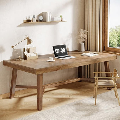 Tribesigns 71-Inch Executive Desk, Farmhouse Office Computer Desk with Sturdy Leg Structure, Rectangular Writing Table Business Furniture for Home Office