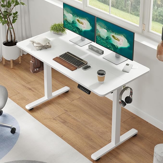 Casaphoria 47 x 24 inches Electric Standing Desk, Sit to Stand Desk with Memory Height Adjustment, Home Office Computer Desk for Writing and Games, White