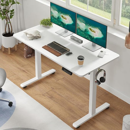 Casaphoria 47 x 24 inches Electric Standing Desk, Sit to Stand Desk with Memory Height Adjustment, Home Office Computer Desk for Writing and Games, White