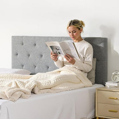 VEVOR Headboard, Full Size Headboard with Adjustable Height, Comfortable Diamond Tufted for Full Size Bed, W 56.3 x H（35.6-47.4） inches, Ideal for Bedroom, Hotel, Homestay, Dormitory, Light Grey