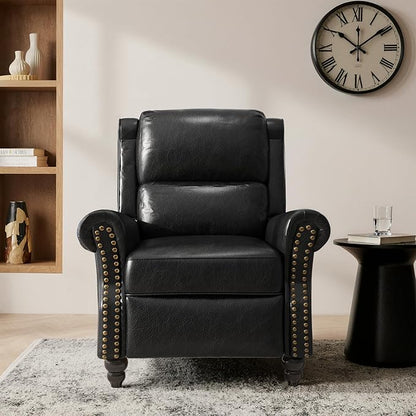 Lumibee Pushback Recliner Chair,Upholstered Wingback Chair for Small Spaces,PU Leather Armchair for Living Room,Single Sofa Accent Chair Reading Seat for Balcony,Bedroom-Black
