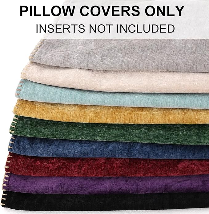 decorUhome Chenille Soft Throw Pillow Covers 12x20 Set of 2, Lumbar Velvet Farmhouse Neutral Decorative Euro Pillow Covers with Stitched Edge for Couch Sofa Bed Home Decor, Aqua Haze