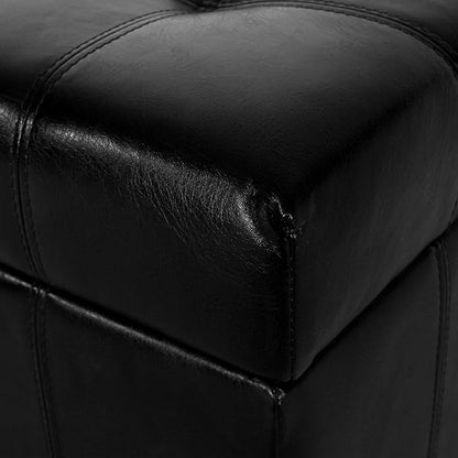 Christopher Knight Home Faux Leather Storage Ottoman Square Ottoman End of Bed Ottoman Cube for Bedroom Entryway Foot Rest Stool with Hinged Lid 30.25" x 30.25" x 18", Black