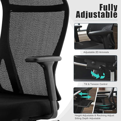 Okeysen High Back Ergonomic Mesh Office Chair, Adjustable Swivel Computer Desk Chair with Padded Seat, Armrests, and S-Shaped Lumbar Support for Home Office