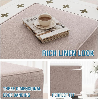 H.VERSAILTEX Ottoman Cover Square Fit Length 24"-25" Footrest Linen Look Square Soft Ottoman Covers Slipcover Storage Ottoman Cover Foot Stool Cover with Elastic Bottom - Heather Taupe