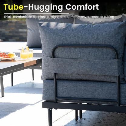 Sundale Outdoor 7 Pieces Metal Patio Furniture Set, Outdoor Sectional Sofa with 6 Inch Olefin Cushion, Modern Outdoor Conversation Sets (6 Seats, Grey Frame)