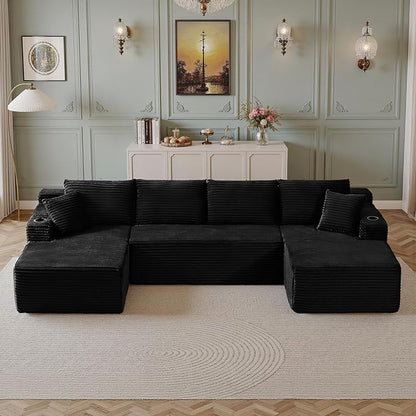 134''Oversized Modular Sectional Sofa Boneless Cloud Couch with Chaise Comfy Sectional Couches for Living Room,Bedroom,Apartment (Black, 134''W U-Shaped)