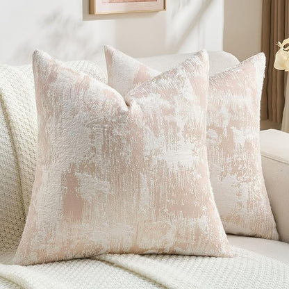 FUTEI Pink White Decorative Throw Pillow Covers 22x22 Inch Set of 2,Soft Faux Cashmere Jacquard - Textured & Cozy Cushion Case,Modern Home Decor for Couch Bed Living Room