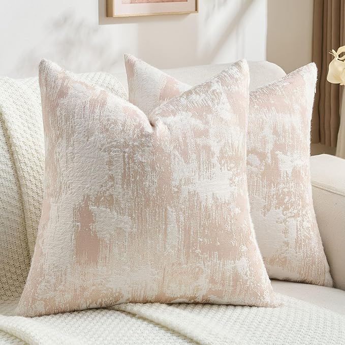 FUTEI Pink White Decorative Throw Pillow Covers 20x20 Inch Set of 2,Soft Faux Cashmere Jacquard - Textured & Cozy Cushion Case,Modern Home Decor for Couch Bed Living Room