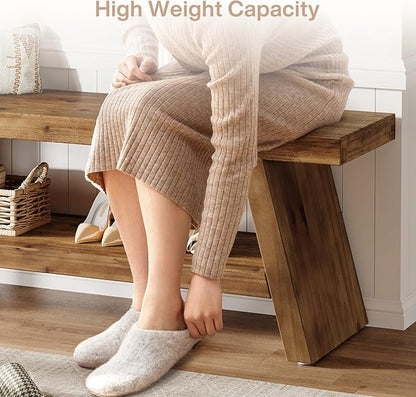 2-Tier Entryway Bench, Hallway Foyer Solid Wood Seating with Open Shelves, Wooden Shoe Bench Indoor for Entryway, Living Room, Bedroom (Rustic Brown)