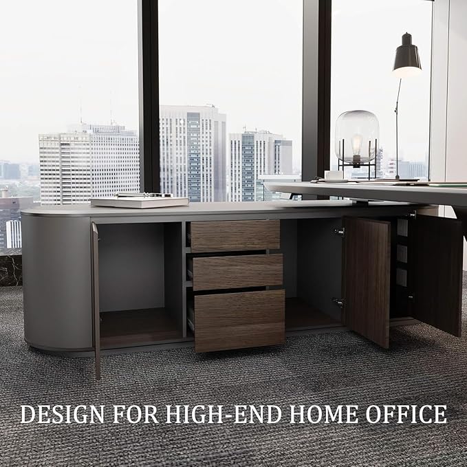 SAINTCY 94.5 Inch Large Executive Office Desk with File Cabinet, Sit & Stand L Shaped Executive Desk, Adjustable Luxury Office Desks for Boss, Business Owners, Managers and Supervisors Return Left