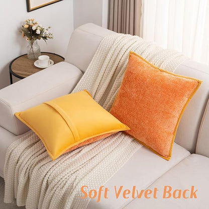 FUTEI Orange Chenille Throw Pillow Covers 18x18 Inch Set of 2,Soft Cozy Bound Edge Design Cushion Case,Home Decor for Couch Bed Living Room