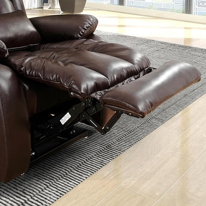 EDILLY Large Genuine Leather Power Lift Recliner Chair for Elderly, Dual Motor with Massage and Heating,with Double Lumbar Cushion and Extended Footrest,USB Port and Remote(Brown)