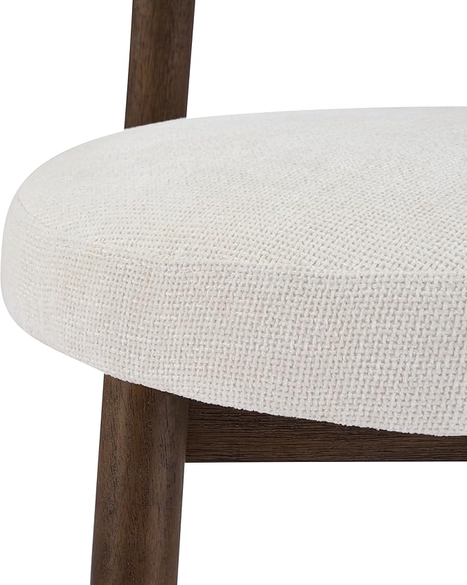 Christopher Knight Home Annes Counter Height Bar Stools Set of 2, Linen Fabric Round Bar Stool for Kitchen Island, Wooden Dining Room Chair, Counter Stool with Footrest, Walnut+Milky White