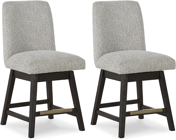 Signature Design by Ashley Burkhaus Counter Height Upholstered Swivel Barstool, Set of 2, Foam Cushion, Metal Footrest, Solid Wood Frame, Beige & Dark Brown