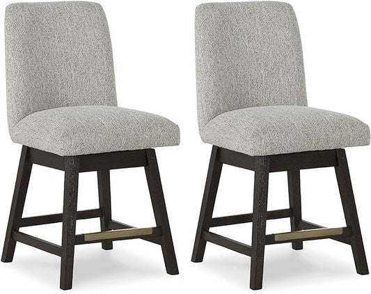 Signature Design by Ashley Burkhaus Counter Height Upholstered Swivel Barstool, Set of 2, Foam Cushion, Metal Footrest, Solid Wood Frame, Beige & Dark Brown