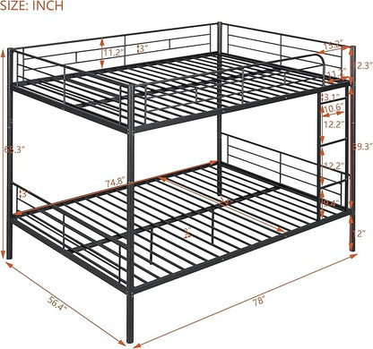 Merax Full Over Full Metal Bunk Bed with Ladder and high Guardrail, Able to Split, Storage Space, No Box Spring Needed, Noise Free, Black