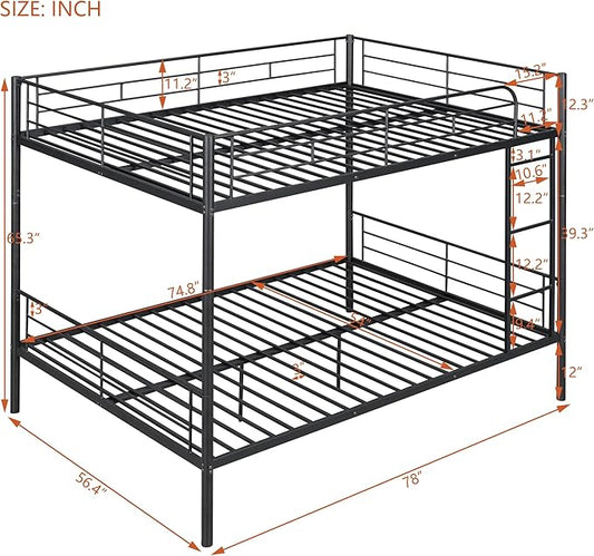 Merax Full Over Full Metal Bunk Bed with Ladder and high Guardrail, Able to Split, Storage Space, No Box Spring Needed, Noise Free, Black