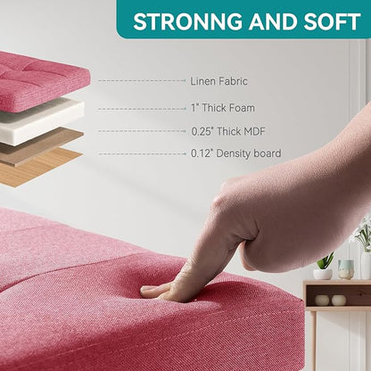 BRIAN & DANY Ottoman with Storage, Small Storage Ottoman for Dorm, Linen Folding Ottoman Foot Stool with Legs for Living Room and Bedroom, 15"x15"x15" - Hot Pink