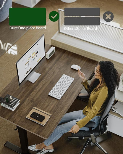 FEZIBO One-Piece Standing Desk Adjustable Height Stand up Home Office Desk, 48x24 Inch Electric Standing Computer Desk, with 4 Memory Presets, Headphone Hook, Black Walnut