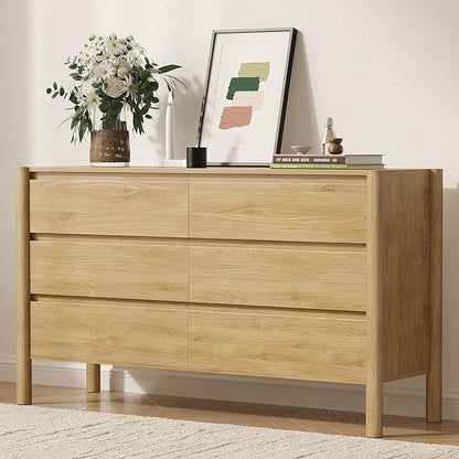 CHUWELL Dresser for Bedroom, 47" Wide Mid Century Chest of Drawers with 7 Large Storage Space and 4 Solid Wood Cylindrical Legs, 7 Drawer Large Dresser for Bedroom(Oak)
