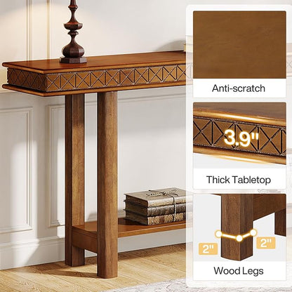 Tribesigns 70.9-Inch Extra Long Console Table, Solid Wood Sofa Table Behind Couch Narrow Long, 2-Tier Entryway Accent Table with Storage for Living Room, Hallway, Entrance, Foyer, Rustic Brown