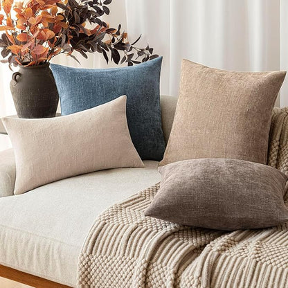 Foindtower Pack of 2 Soft Textured Chenille Throw Decorative Pillow Covers Square Accent Solid Cushion Cover Cozy Neutral Farmhouse Pillow Case for Couch Sofa Bedroom Living Room 26x26 Inch,Blue