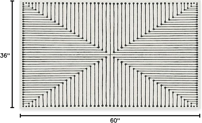 RUGGABLE x Jonathan Adler Machine Washable Modern Area Rug – Inkdrop Black & Ivory 3x5, Stain-Resistant, Non-Slip – Small Rugs for Living Room, Bedroom, Hallway, Entryway & Office–with Cushioned Pad