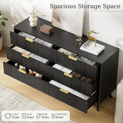 LYNSOM Fluted Dresser and Nightstand Sets 2 Piece, 2-Drawer Nightstands and 6-Drawers Dresser, Wood Bedroom Furniture Set for Home, Bedroom, Hallway, Black