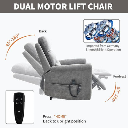 PELUMY Power Lift Recliner Chair for Elderly with Massage and Heat, Dual Motor Heavy Duty 350lbs Recliner, 8-Point Vibration & Lumbar Heating, Electric Lift Chair (Chenille, Dark Grey)