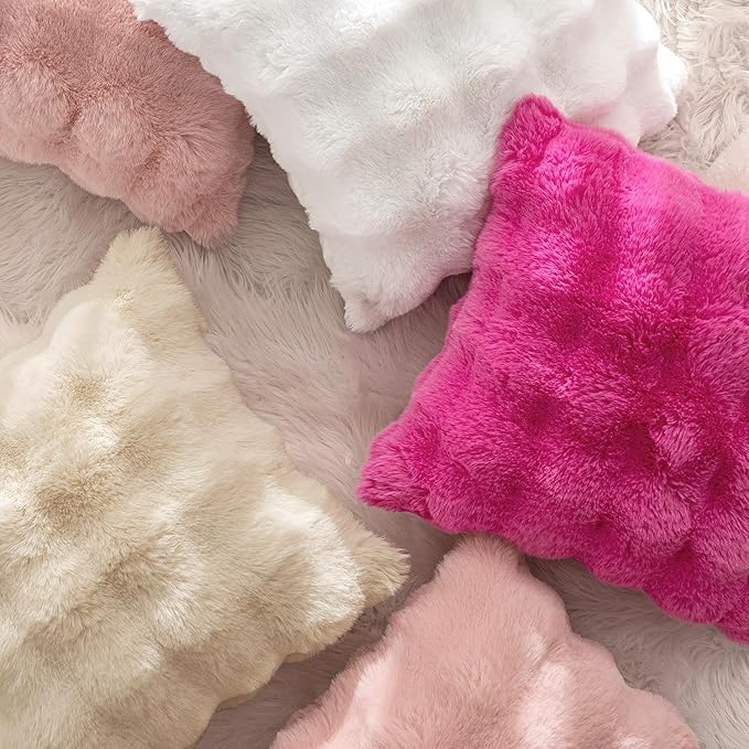 MIULEE Faux Fur Pillow Covers Thick Soft Plush Throw Pillows Luxury Home Decor for Couch Bed Bedroom Living Room Sofa,18x18 Inch Pack of 2 Hot Pink