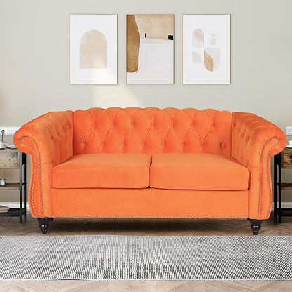 2 Piece Living Room Furniture Set, Velvet Loveseat and Chair Set, Mid Century Modern Upholstered Sofa Couch with Cushions, Comfy Tufted Chesterfield Couches for Living Room, Bedroom, Office