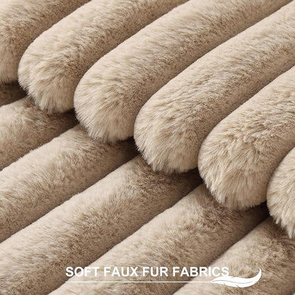 Pallene Faux Fur Plush Throw Pillow Covers 18x18 Set of 2, Luxury Soft Fluffy Striped Decorative Pillow Covers for Sofa, Couch, Living Room, Khaki