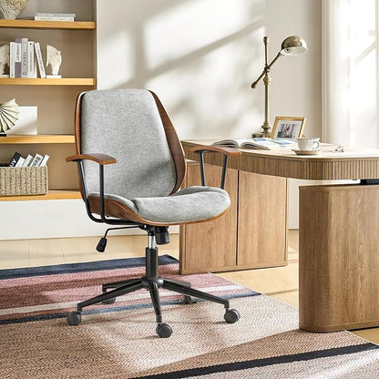 Modern Office Chair with Bentwood Polyester Upholstery Ergonomic Swivel Desk Chair with Adjustable Height for Home Office or Study Gray