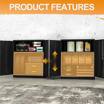 Metal Storage Cabinet, 36 Inch Tall Metal Storage Cabinet with Doors and Shelves, Pantry Cabinets for Kitchen Storage, Garage Cabinet for Living, Dining Room, Assemble Required.
