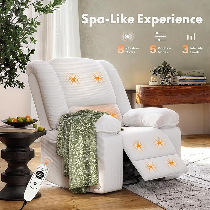 FLEXISPOT 360° Swivel Rocker Recliner for Adults, Massage Rocker Recliner Chair with Heating, Nursery Chair Swivel Glider Sofa for Living Room, Bedroom, Nursery, Beige